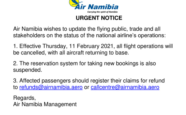 Air Namibia cesse toutes ses opérations