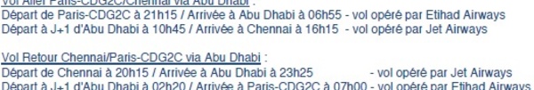 Jet Airways : vols CDG-Chennai via Abu Dhabi dès le 15 janvier 2014