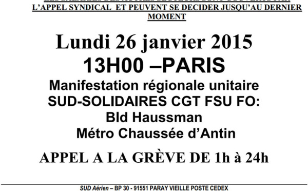 Loi Macron : les syndicats de l'aérien appellent à la grève lundi 26 janvier 2015