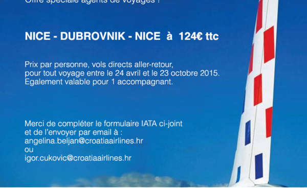 Croatia Airlines : tarif agent de voyages entre Nice et Dubrovnik