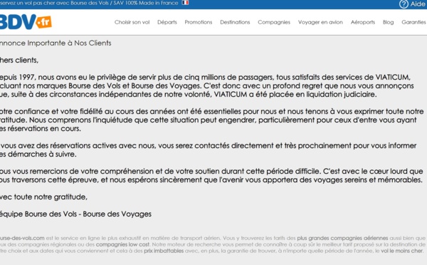 Bourse des Vols placée en liquidation judiciaire
