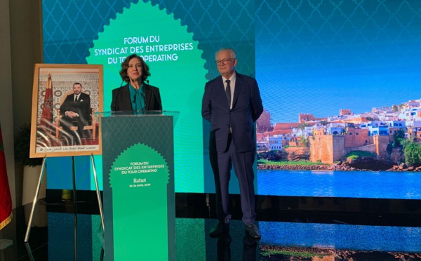 Fatim-Zahra Ammor, Ministre du Tourisme et de l'Artisanat au Maroc a ouvert le FORUM du SETO qui s'est tenu à Rabat jusqu'au 26 avril 2024 - Photo CE