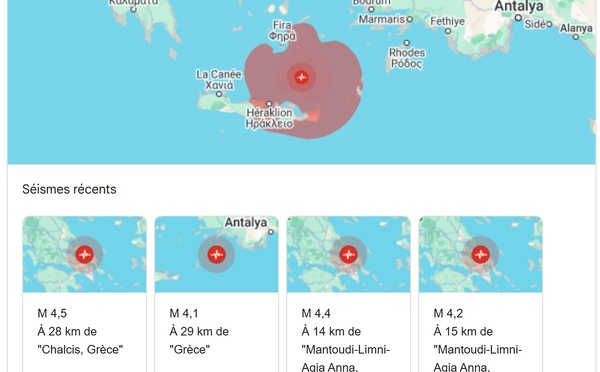 Grèce : un fort séisme de magnitude 6,1 se déclenche au large de la Crète - Photo Google