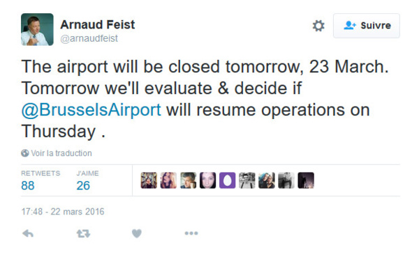 L'aéroport de Bruxelles Zaventem fermé mercredi 23 mars