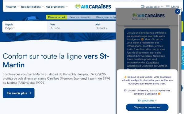 Air Caraïbes annonce le lancement de Camille, un assistant virtuel - Capture écran