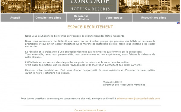 Concorde Hotels : nouvel espace de recrutement en ligne