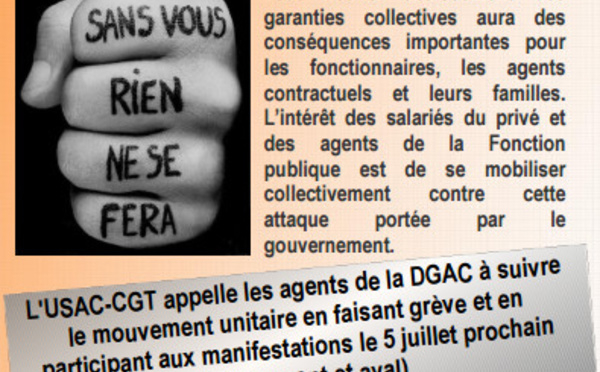 DGAC : appel à la grève de l'USAC-CGT pour mardi 5 juillet 2016